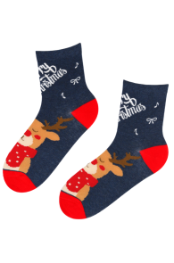 ESTHER dark blue cotton Christmas socks with reindeer | Sokisahtel