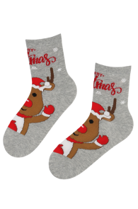ESTHER grey cotton socks with reindeer | Sokisahtel