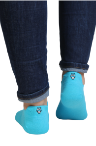 Укороченные (спортивные) хлопковые носки ярко-голубого цвета с изображением весёлых эмоций FACE | Sokisahtel