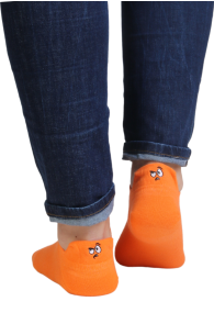 Укороченные (спортивные) хлопковые носки ярко-оранжевого цвета с изображением весёлых эмоций FACE | Sokisahtel