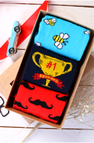 Подарочный добрый набор из 3 пар замечательных хлопковых носков ко Дню Отца LENNO "BEST DAD" (лучший папа) | Sokisahtel