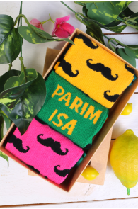 Father's Day giftbox PELLE with 3 pairs of moustache socks | Sokisahtel