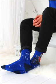 Хлопковые носки тёмно-синего цвета с крутым Дедом Морозом FELIX | Sokisahtel