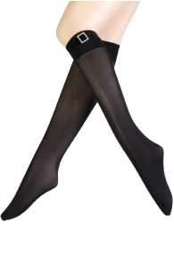 FIBBIA black knee-highs with a silver buckle | Sokisahtel