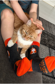 FINDUS orange cotton socks with a cat | Sokisahtel