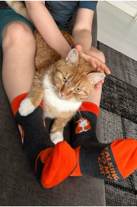 FINDUS orange cotton socks with a cat