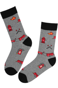 Серые хлопковые носки с узором в пожарной тематике FIREMAN | Sokisahtel