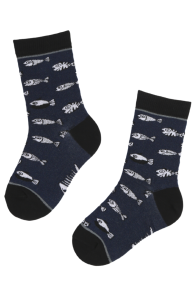 FISHBONE dark blue cotton socks for kids | Sokisahtel