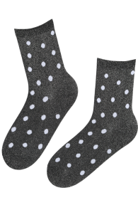 Хлопковые носки чёрного цвета в белый горошек с блеском FLABIA | Sokisahtel