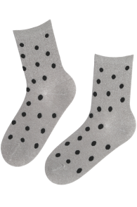 Хлопковые носки серого цвета с узором в горошек и блеском FLABIA | Sokisahtel