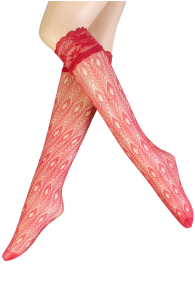 FLEUR coral pink knee-highs with lace | Sokisahtel