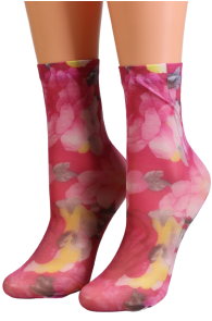 FLORIANA pink sheer floral socks | Sokisahtel