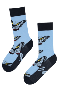 Blue cotton socks with butterfly pattern