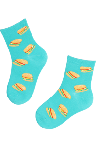 Детские хлопковые носки синего цвета с гамбургерами FOOD | Sokisahtel