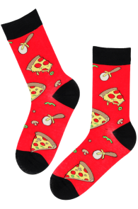 Хлопковые носки красного цвета с узором в тематике пиццы FOOD | Sokisahtel