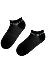 Хлопковые укороченные (спортивные) носки чёрного цвета с зелёной леопардовой кромкой FREYA | Sokisahtel