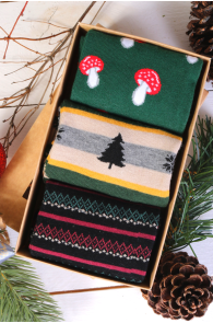 Праздничный подарочный набор из 3 пар ярких и уютных хлопковых носков в зимней тематике для мужчин и женщин FROSTY | Sokisahtel