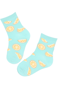 Children's cotton socks with orange pattern on light blue background
