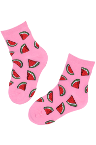 Хлопковые детские носки розового цвета с яркими арбузами FRUIT | Sokisahtel