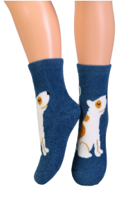 Детские тёплые пушистые носки синего цвета с изображением милой собачки FURBI | Sokisahtel
