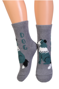 Детские тёплые пушистые носки серого цвета с изображением милой собачки FURBI | Sokisahtel