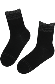 Хлопковые носки чёрного цвета с серебристым блестящим краем GABRIELLE | Sokisahtel