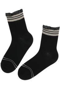 Хлопковые носки чёрного цвета с золотистым блестящим краем GABRIELLE | Sokisahtel