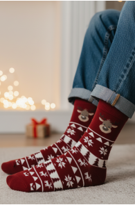 GERMO tumepunased jõulumustriga puuvillased sokid | Sokisahtel