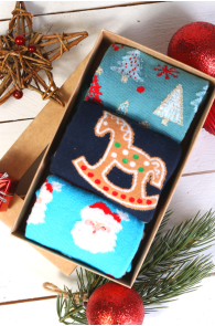 Праздничный подарочный набор из 3 пар запоминающихся хлопковых носков в зимней тематике для мужчин и женщин GINGER | Sokisahtel