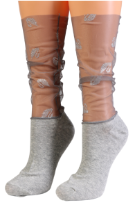 GRECIA grey sheer socks with swans | Sokisahtel