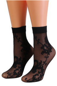Женские тонкие фантазийные носки чёрного цвета с нежным кружевным узором GOLDEN | Sokisahtel