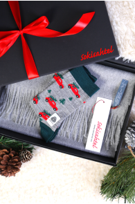Alpaca wool grey scarf and merino wool CAR PLAY socks gift box | Sokisahtel