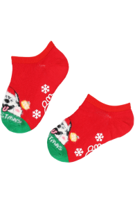 GUMMY red Christmas socks with a dog for kids | Sokisahtel