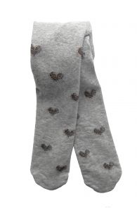 Gray tights with hearts for babies, appear soft and warm.