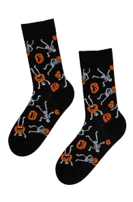 Хлопковые носки чёрного цвета с изображением скелетов и тыквенных фонарей на Хэллоуин JACK-O'-LANTERN | Sokisahtel