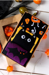 Подарочный набор из 3 пар ярких и мистических хлопковых носков на Хэллоуин BLACK CAT | Sokisahtel