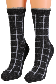 HEAVEN black plaid glittery socks | Sokisahtel