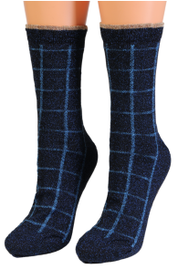 HEAVEN blue plaid sparkly socks | Sokisahtel