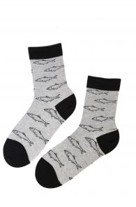 Хлопковые носки серого цвета с изображением кильки для мужчин и женщин SPRAT (килька) | Sokisahtel