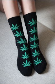 Детские хлопковые носки с зелеными листьями конопли KANEP | Sokisahtel