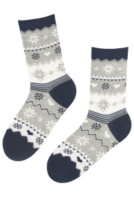 Хлопковые уютные носки серо-белого цвета с нордическим узором LAPLAND | Sokisahtel