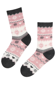 Хлопковые уютные носки чёрно-розового цвета с нордическим узором LAPLAND | Sokisahtel