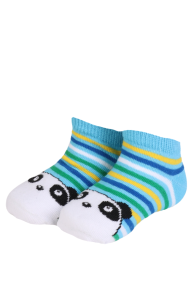 Хлопковые противоскользящие полосатые носки с изображением панды  для малышей JAANA | Sokisahtel