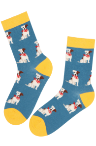 Хлопковые носки желто-бирюзового цвета с изображением собачек для мужчин и женщин JACK RUSSELL | Sokisahtel