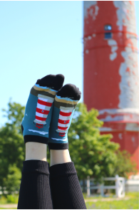 Укороченные хлопковые носки чёрного цвета с изображением маяка JAMES | Sokisahtel