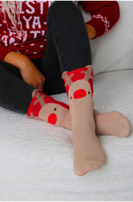 Хлопковые носки коричневого цвета в рождественской тематике с оленями JOSEPH | Sokisahtel