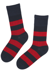 JULIEN men's cotton socks with red stripes, featuring reinforced heels with heel patches