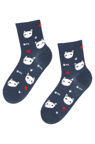 CAT GIRL dark blue cotton socks with cats | Sokisahtel