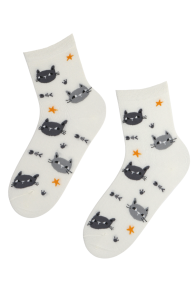 CAT GIRL white cotton socks with cats | Sokisahtel