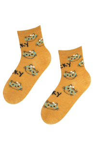 CAT GIRL yellow cotton socks with cats | Sokisahtel